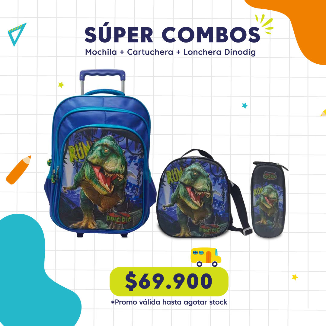 Mochila Carro Lonchera Cartuchera Dino