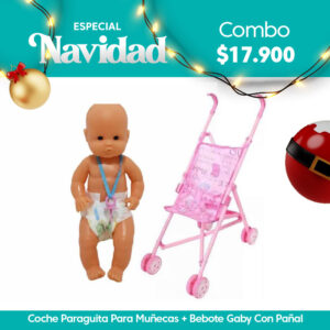 Bebote Gaby Con Pañal + Coche Paraguitas Para Muñeca