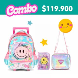 Mochila Smile Con Carro Footy + Cartuchera + Lonchera