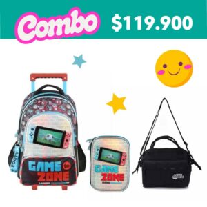 Mochila con Carro Footy Game Zone + Cartuchera + Lonchera