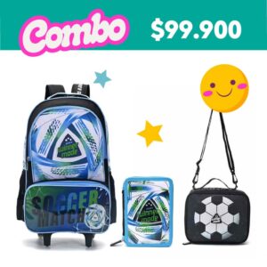 Mochila Con Carro Footy Soccer + Cartuchera + Lonchera