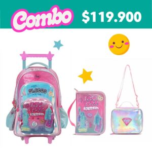 Mochila Con Carro Footy Nueva York + Cartuchera + Lonchera