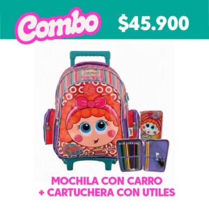 Mochila con Carro + Cartuchera Con Utiles