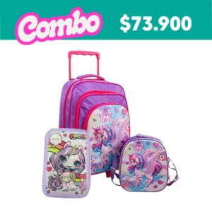 Mochila con Carro Unicornio + Mochila + Lonchera