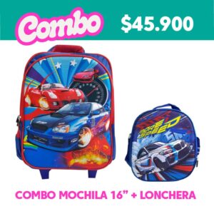 Mochila Con Carro 16" Auto + Lonchera
