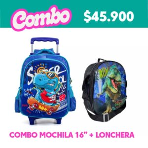 Mochila Con Carro 16" Dino + Lonchera