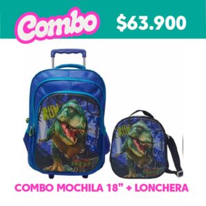 Mochila Con Carro 18" Dinosaurio + Lonchera