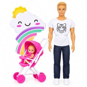 Muñeco Thiago Papá Incluye Bebé Con Carrito art b312